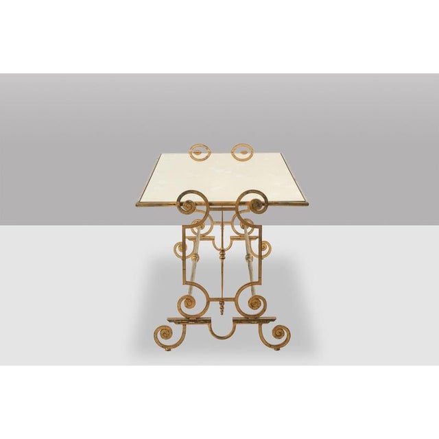 Coffee Table in Gilded Wrought Iron with Eglomized Glass Top. 1970s. For Sale - Image 3 of 6