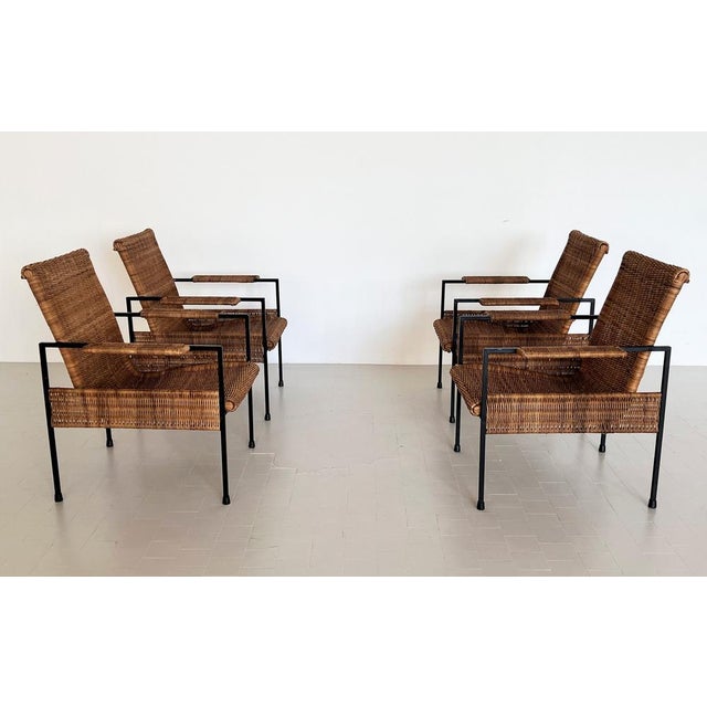 Mid-Century Italian Lounge Chairs in Rattan Wicker and Iron, 1960s, Set of 4 For Sale - Image 12 of 18