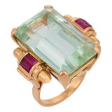 Mid 20th Century Retro 27.00 Carat Aquamarine Synthetic Ruby 18k Rose Gold Cocktail Ring, Size 7 For Sale