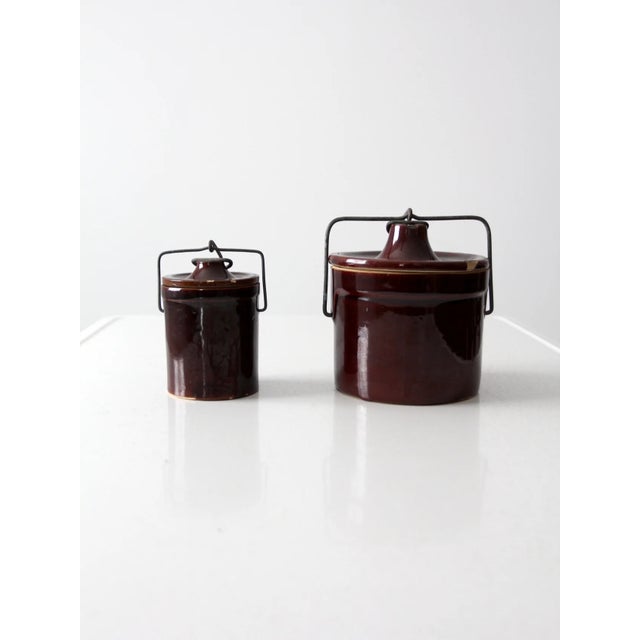 Farmhouse Vintage Stoneware Bail Lock Jar Set/2 For Sale - Image 3 of 6