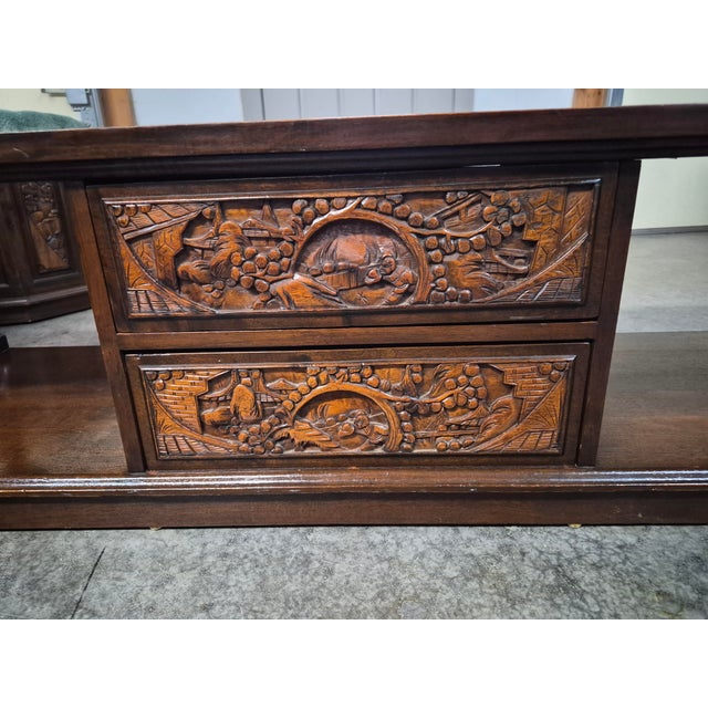 Mid-Century Modern Vintage 1970's Hand Carved Camphor Wood 3 Piece Coffee Table Set For Sale - Image 3 of 16