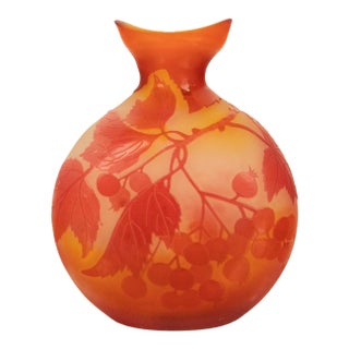 Antique French Art Nouveau Cameo Art Glass Emile Galle Vase Leaves Berries 1900 For Sale
