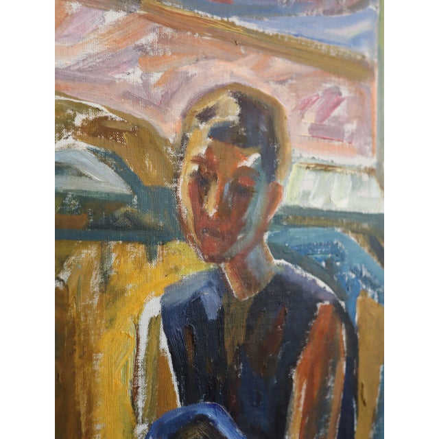Mid-Century Modern 'Figures at the Window' Vintage Swedish Expressive Figurative Oil Painting, Framed For Sale - Image 13 of 14