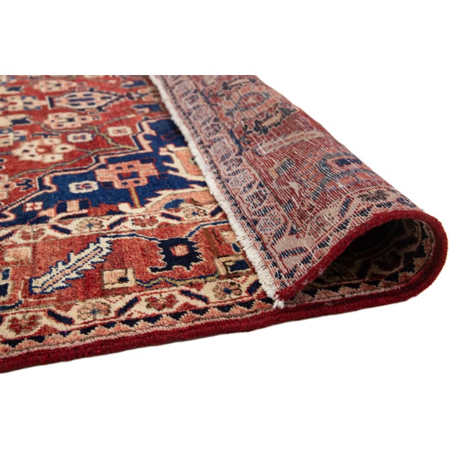 Persian Handmade Rosette Designed Persian Bakhtiari Wool Rug in Red For Sale - Image 3 of 9