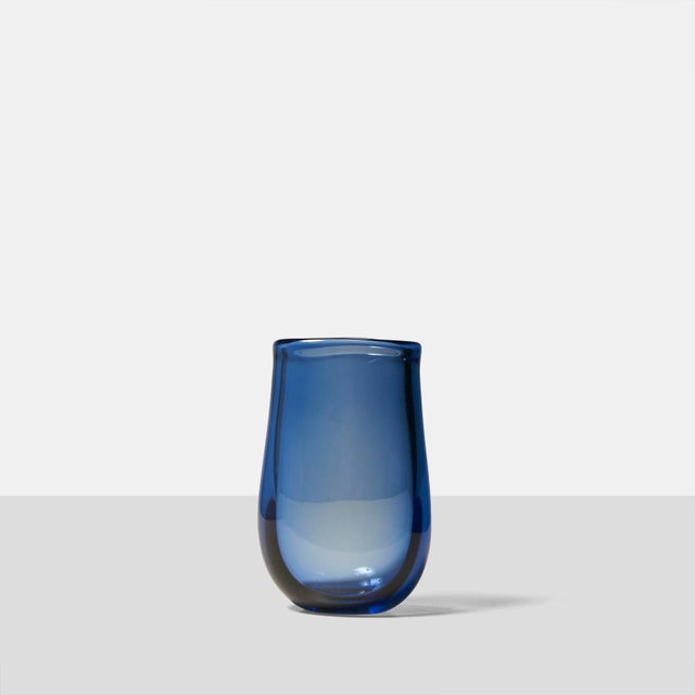 Description Sapphire Blue Glass Vase by Per Lütken for Holmegaard Denmark, c1960s Sapphire blue footed vase with narrow...