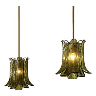 Lulu and Georgia Green Glass Pendant Lights - a Pair For Sale