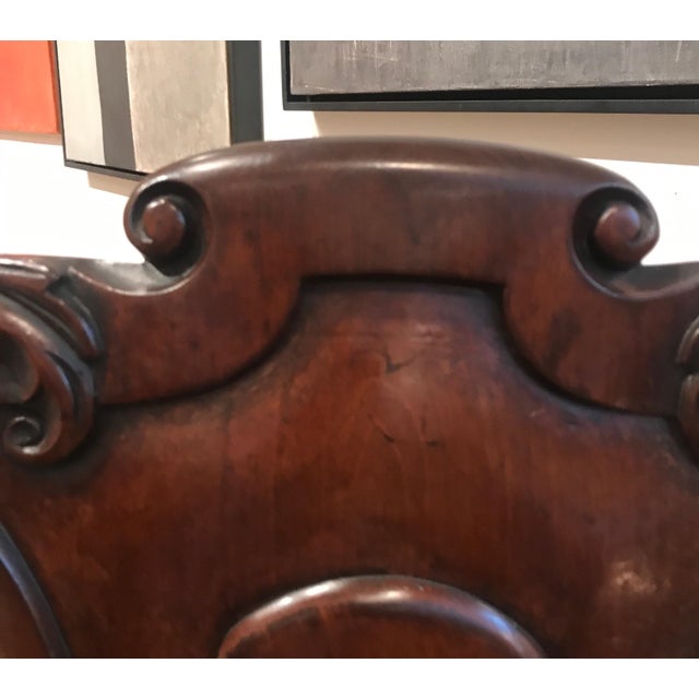 Pair of Hand Carved Mahogany Armorial Hall Chairs For Sale - Image 11 of 12