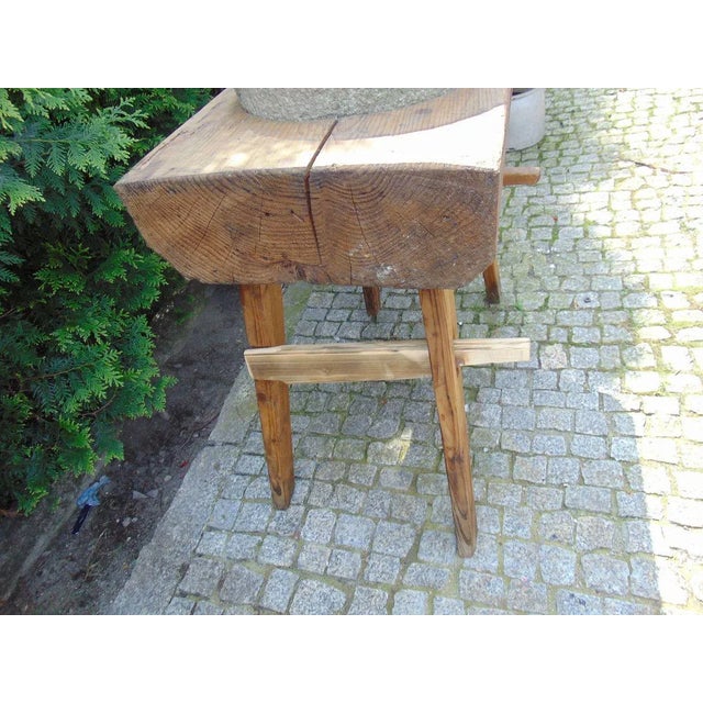 Industrial Antique Pre-War Burrs on Industrial Oak Table For Sale - Image 3 of 9