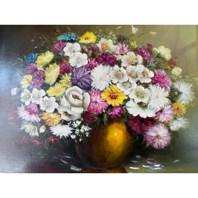 1970's Eric Linnell Floral Still Life Oil on Cnavs Painting, Framed For Sale In Miami - Image 6 of 9