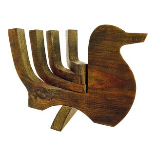 Vintage Articulated ‘Danish Mid-Century Modern Style’ Carved Wood Bird Candelabra For Sale