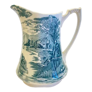 Antique Alfred Meakin Tintern Transferware Pitcher Jug C1920 England Green Gray