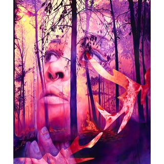It Was Only Underbrush by Amanda Seckington | Oil on panel Portrait with forest elements For Sale