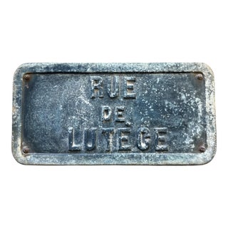 Antique Paris Zinc Street Sign “Rue De Lutèce” | Île De La Cité, Circa 1900 For Sale