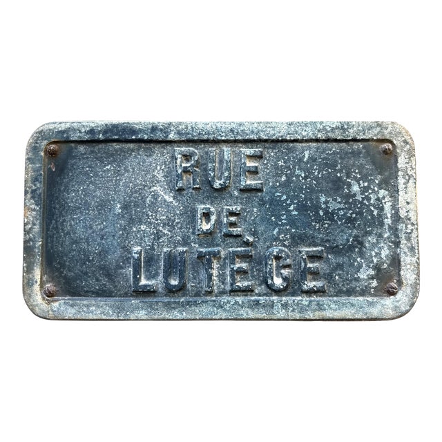 Antique Paris Zinc Street Sign “Rue De Lutèce” | Île De La Cité, Circa 1900 For Sale