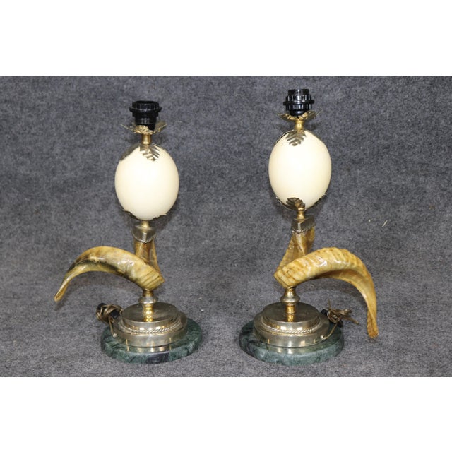 Hollywood Regency 20th C. Pair Anthony Redmile Style Hollywood Regency Brass Mounted Horn Lamps For Sale - Image 3 of 11