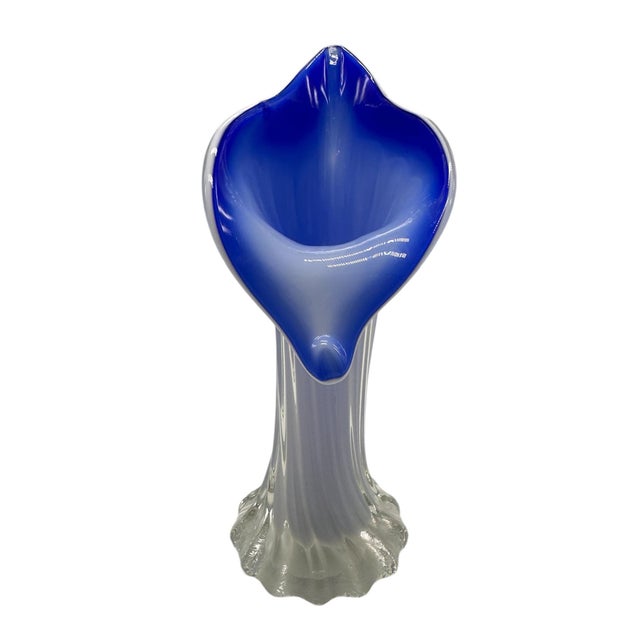 Clear and Blue Murano Glass Flower Vase, Italy, 1960s For Sale - Image 6 of 6