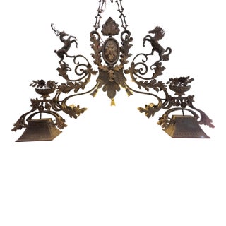 Coat of Arms Crest Wrought Iron Chandelier Light Fixture Hand Made Spanish Design Old World Castle For Sale