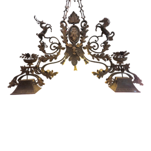 Coat of Arms Crest Wrought Iron Chandelier Light Fixture Hand Made Spanish Design Old World Castle