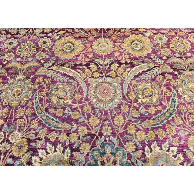 Vintage Oversize Kerman Design Rug in Royal Purple, Green, Cream, Gold, Blue For Sale - Image 13 of 15