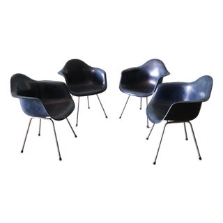 Set of 4 Navy Blue Fiberglass Eames Shell Armchairs for Herman MIller C. 1960s For Sale
