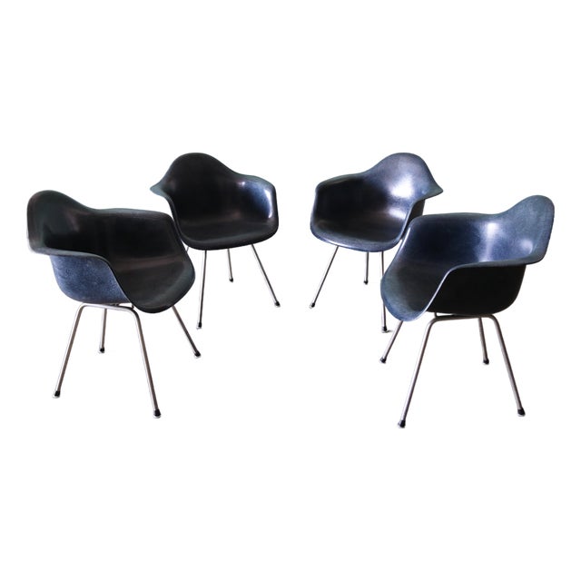 Set of 4 Navy Blue Fiberglass Eames Shell Armchairs for Herman MIller C. 1960s For Sale