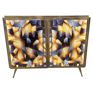 Credenza with Two Illuminated Glass Doors, 1980s For Sale