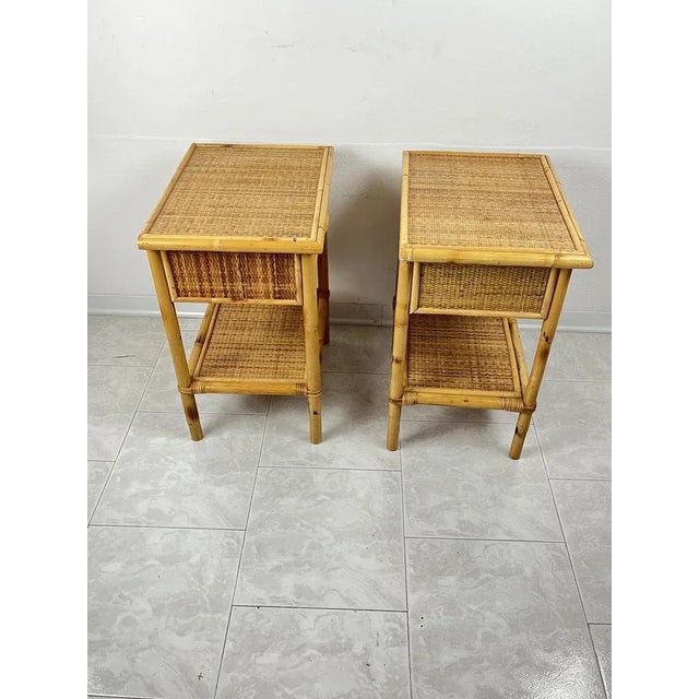 Vintage Italian Bedside Tables in Rattan and Bamboo, 1970s, Set of 2 For Sale - Image 3 of 11