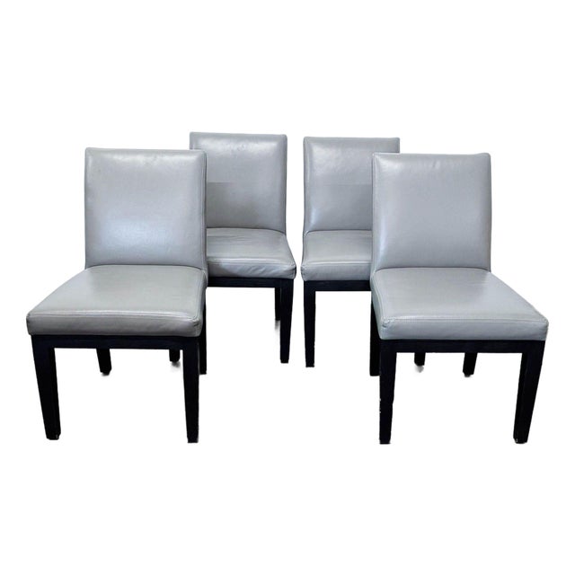 Set of Four Leather Dining Chairs With Wood Frame For Sale