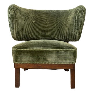 1940s Otto Schultz Green Corduroy Lounge Chair For Sale
