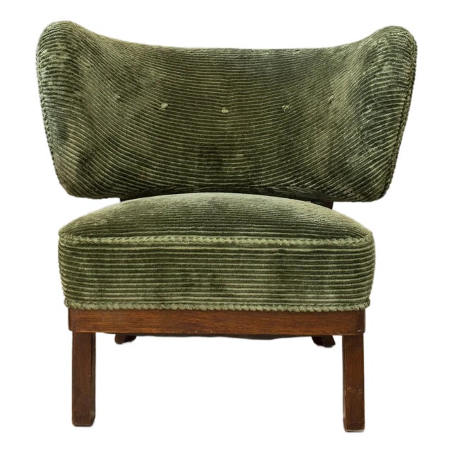 1940s Otto Schultz Green Corduroy Lounge Chair For Sale