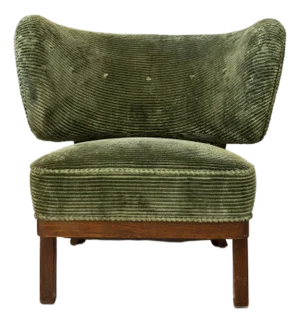 1940s Otto Schultz Green Corduroy Lounge Chair
