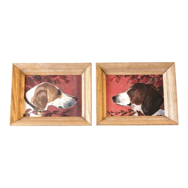Gallery Wall Collection 2 Contemporary Foxhound Dog Prints by Judy Henn Oak Frames- a Pair For Sale