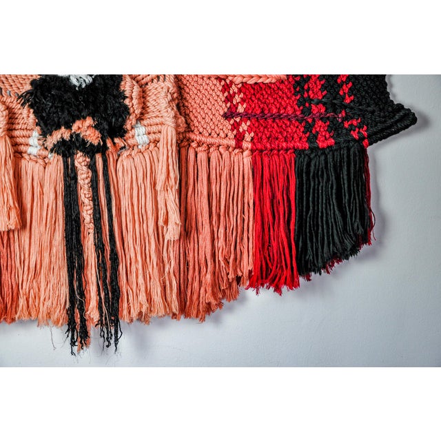 Red Textured Macrame Wall Tapestry, 1970s For Sale - Image 8 of 11