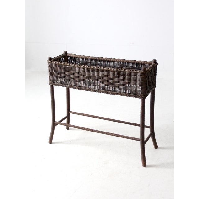 Antique Woven Wicker Planter Stand For Sale - Image 4 of 11