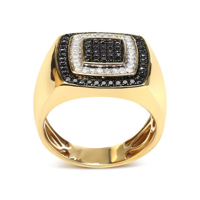 This stunning men's black and white diamond band ring is a true testament to the art of craftsmanship. With 10K yellow...