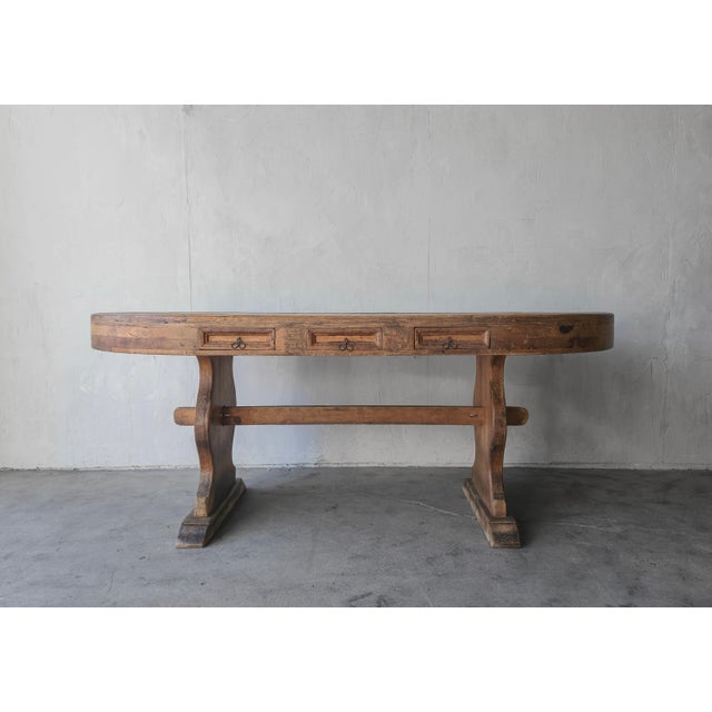 French Country French Country Oval Wabi Sabi Dining Work Table For Sale - Image 3 of 9