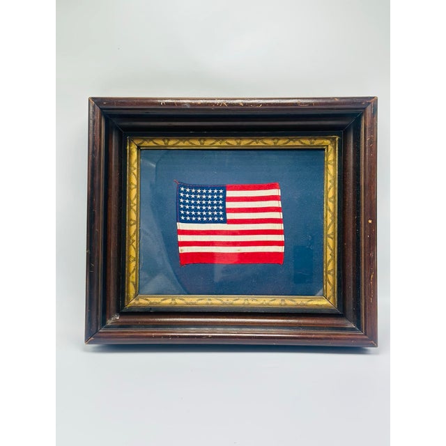 Folk Art Antique 48 Star Linen Flag, Framed For Sale - Image 3 of 7