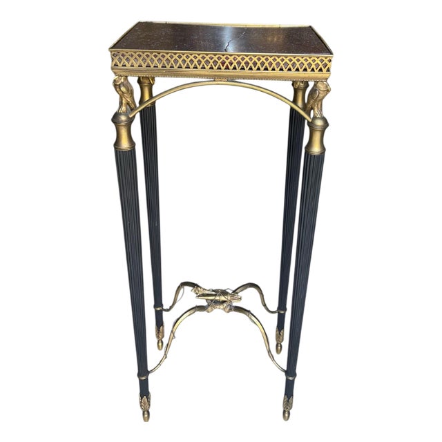 Empire-Style Patinated and Gilt-Bronze Table with Red Porphyry For Sale