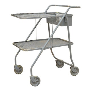 Vintage Folding Industrial Painted Metal Rolling Shop Grocery Trolley Work Cart For Sale