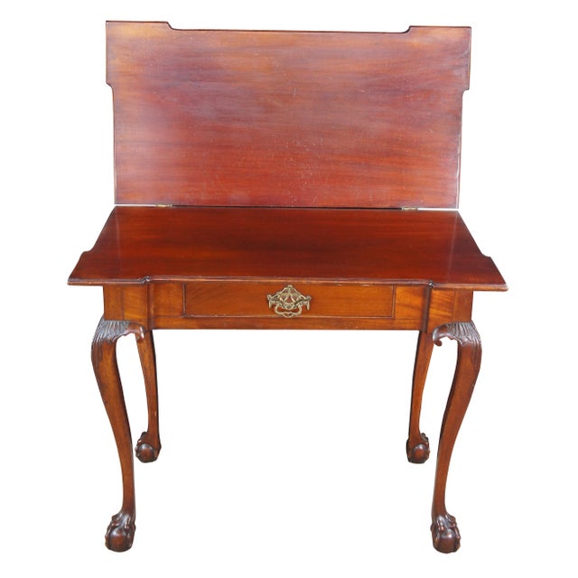 English Antique George II Style Chippendale Mahogany Flip Top Claw Foot Card Game Table For Sale - Image 3 of 17