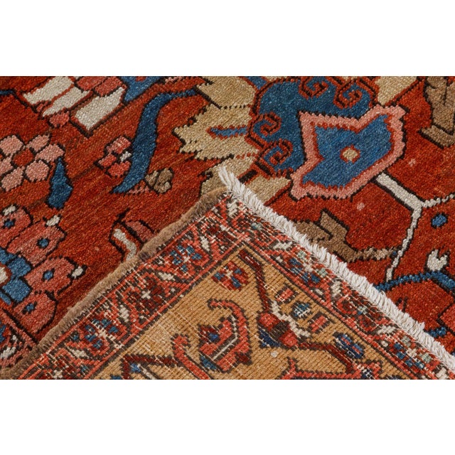 Persian 1920s Persian Heriz Rug in Blue, Pink, Red, White, and Yellow For Sale - Image 3 of 13