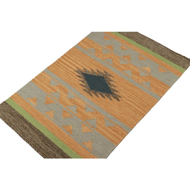 Rug & Kilim’s Tribal Style Kilim in Gold With Grey & Black Patterns