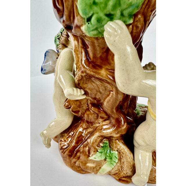 English Majolica Putti Spill Vase, Faux Bois, Late 19th Century For Sale - Image 12 of 14