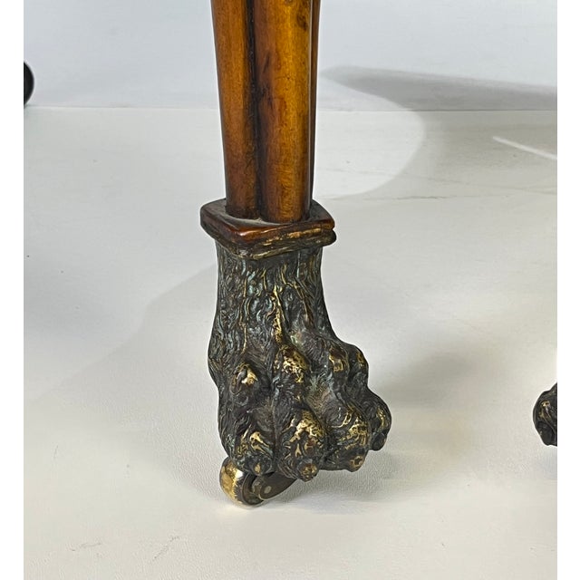 Early 21st Century Pair of Theodore Alexander Regency Style Carved Lion & Hairy Paw Caster Armchairs in Brown Leather For Sale - Image 5 of 17