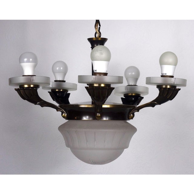 Antique French Brass and Glass 6-Light Chandelier, 1890s For Sale - Image 14 of 14
