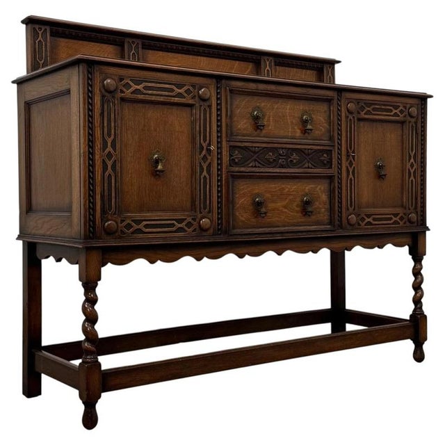 Antique Early 20th Century English Jacobean Oak Sideboard For Sale - Image 6 of 13