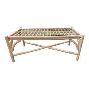 1970s Ficks Reed Attributed Chinese Chippendale Glass Top Coffee Table