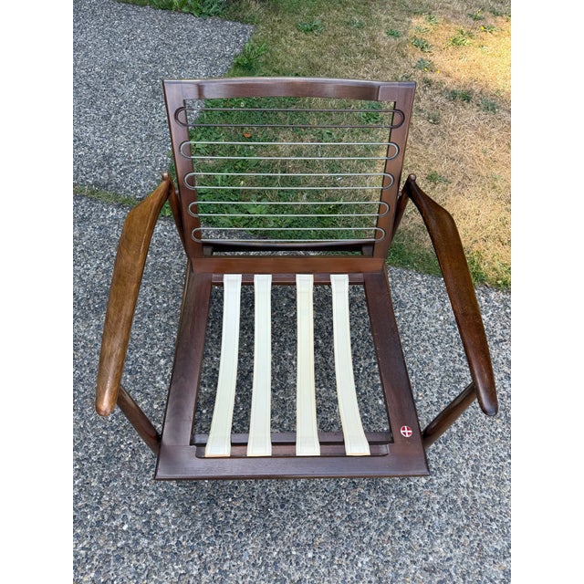 Turquoise Kofod Larsen for Selig Mid Century Walnut Lounge Chair For Sale - Image 8 of 8