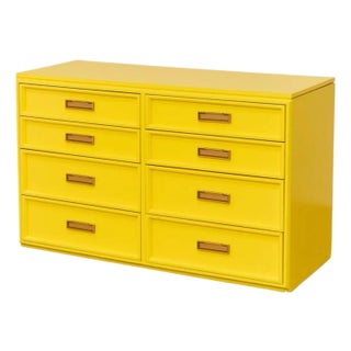 Mid 20th Century Yellow Eight Drawer Bamboo Dresser For Sale