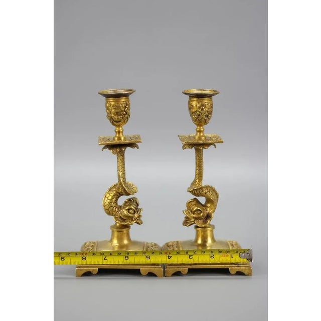 French Bronze Candlesticks with Dolphin Figures, Set of 2 For Sale - Image 17 of 18